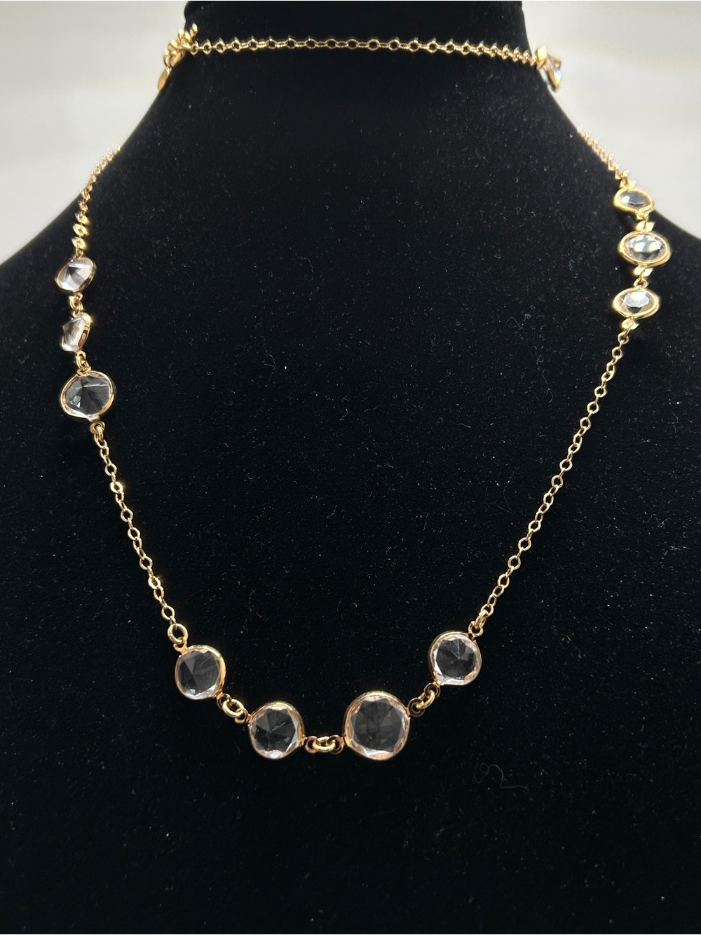 J. Crew, Gold And Clear Glass Cabochons Long Necklace